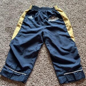 Adidas, blue, gold, and white brewers pants
